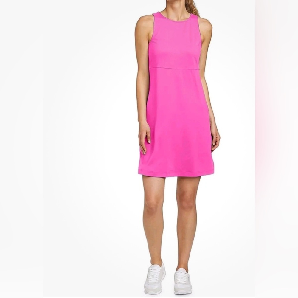 NWT Eddie Bauer Dress Aster Sleeveless Empire Waist LARGE Bright‎ Pink Stretch